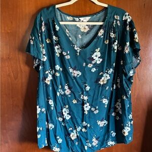 Bundle 2 shirts Croft & barrow short sleeve V-neck top Teal floral print.